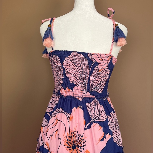 {Maaji} Smocked Chest Tiered Floral Mini Dress with Tie Straps - Womens Small - Picture 6 of 11